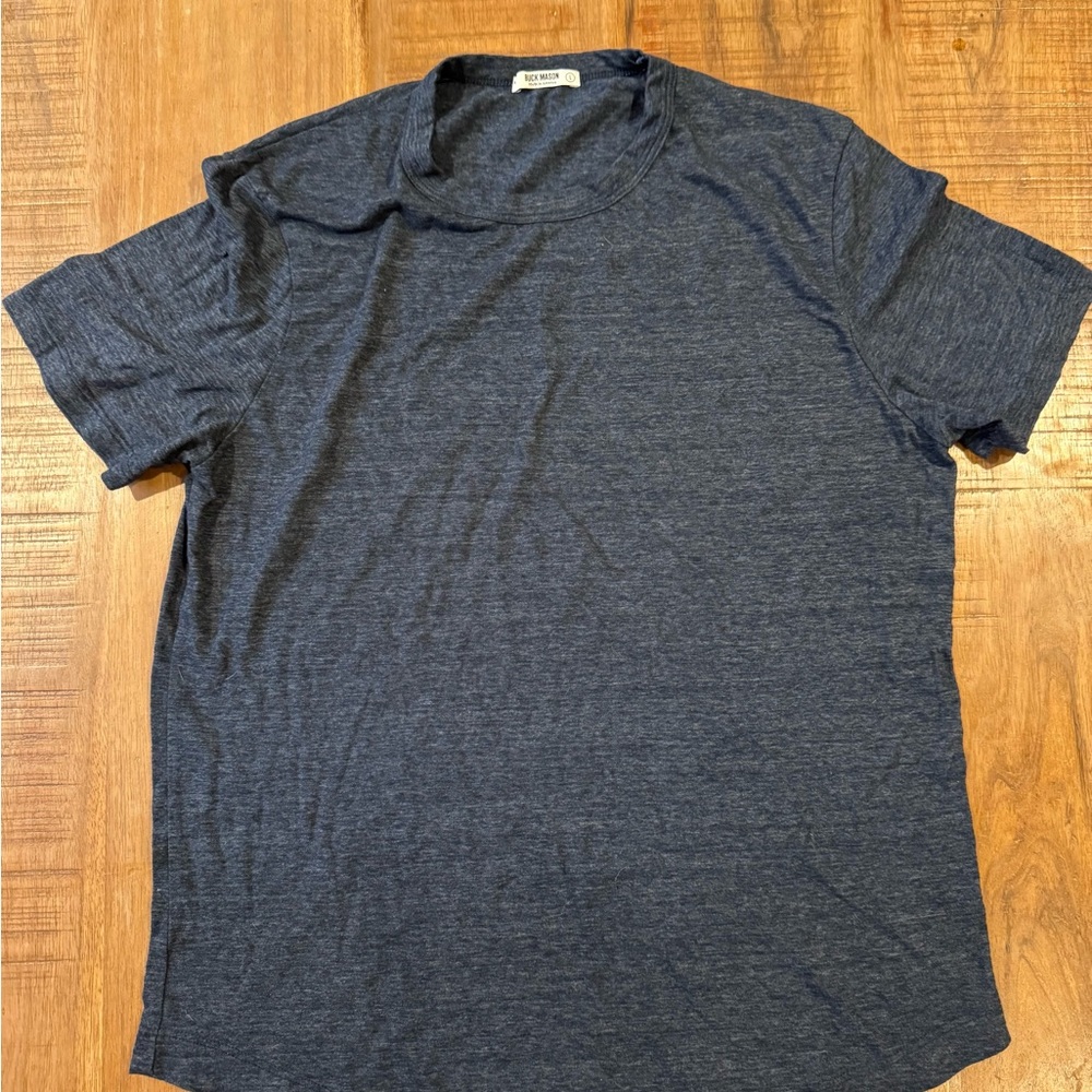 Buck Mason large curved hem T shirt navy heather